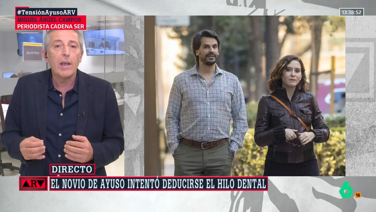 Miguel Ángel Campos desvela lo que intentó deducirse el novio de Ayuso ante Hacienda: "Hilo dental, un saxofón y un Rólex" Miguel Ángel Campos desvela lo que intentó deducirse el novio de Ayuso ante Hacienda: "Hilo dental, un saxofón y un Rólex"