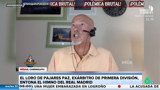 El loro del exárbitro Pajares Paz irrumpe durante una conexión en directo cantando el himno del Real Madrid El loro del exárbitro Pajares Paz irrumpe durante una conexión en directo cantando el himno del Real Madrid