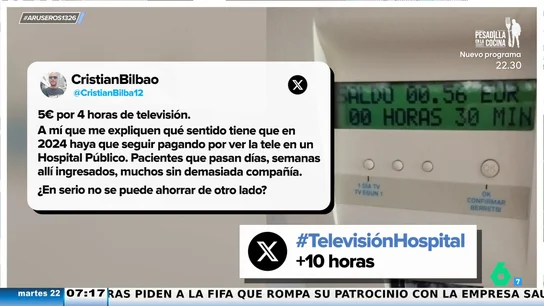 Indignado por tener que pagar la televisión en un hospital público: "A mí que me expliquen qué sentido tiene" Indignado por tener que pagar la televisión en un hospital público: "A mí que me expliquen qué sentido tiene"