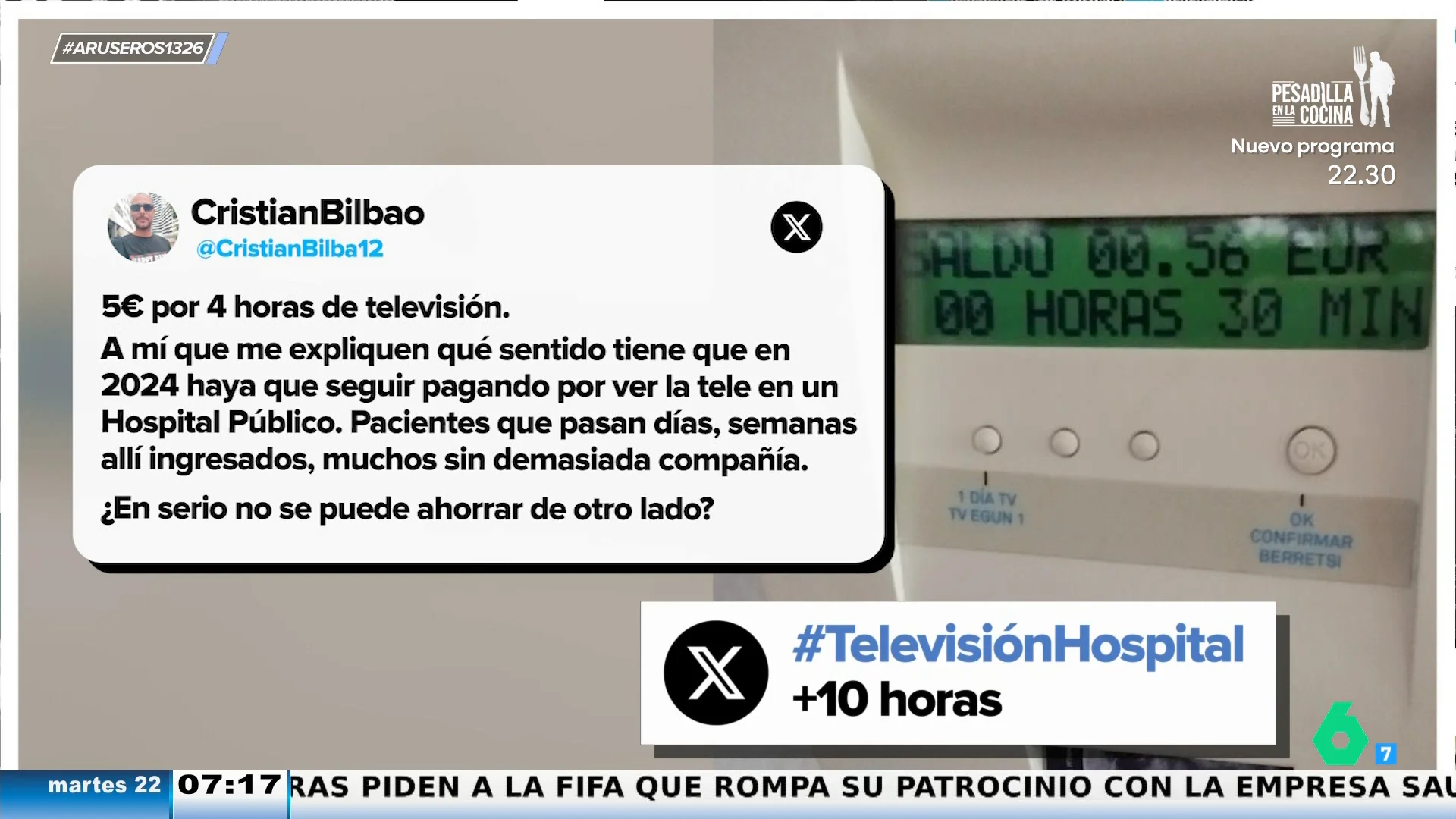 Indignado por tener que pagar la televisión en un hospital público: "A mí que me expliquen qué sentido tiene"