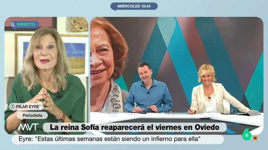 Pilar Eyre detiene su análisis de la reina Sofía para hacer un cumplido a Cristina Pardo: "Te queda muy mono el peinado" "Es difícil, porque es un peinado difícil, pero a ti te queda muy mono", comenta Pilar Eyre a Cristina Pardo en este vídeo donde la periodista detiene su exposición sobre la situación de reina Sofía para hacer un cumplido a la presentadora.
