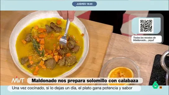 Carlos Maldonado prepara un plato ideal para Halloween: esta es la receta de su solomillo de ternera con calabaza Carlos Maldonado, con los consejos del nutricionista Pablo Ojeda, prepara un solomillo de ternera con calabaza, el producto estrella ahora que se acerca Halloween. Los detalles para preparar este plato escabechado, en este vídeo.