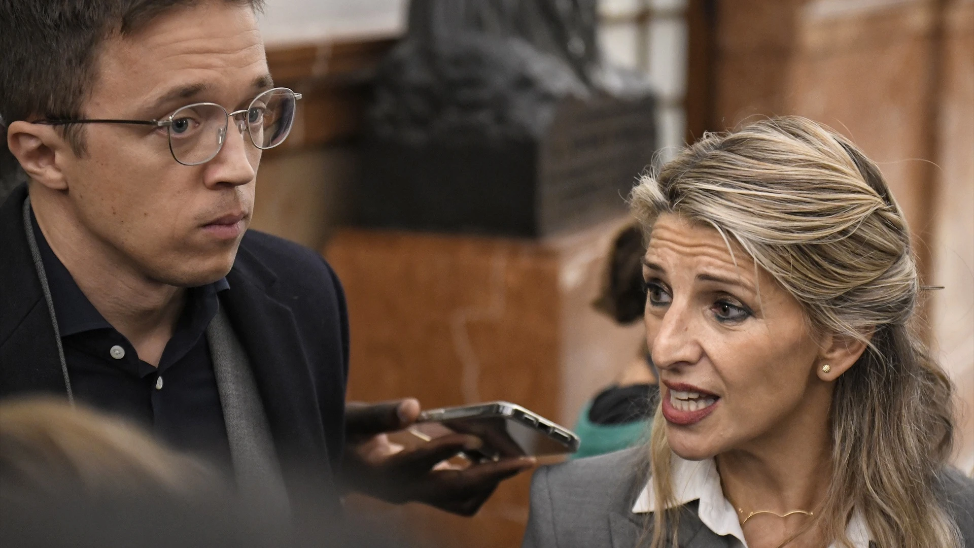 Íñigo Errejón y Yolanda Díaz, a su salida de una sesión de control al Gobierno