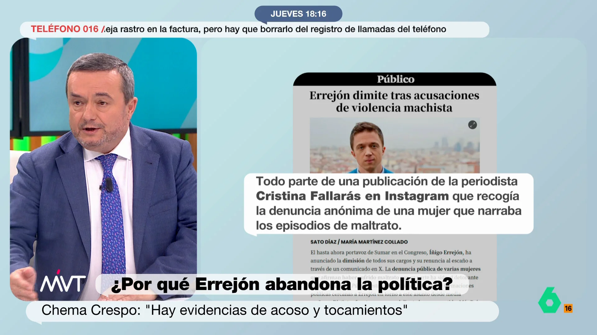 Chema Crespo: "De malos tratos no tenemos evidencias ni denuncias, pero sí de acoso, tocamientos y vejaciones"