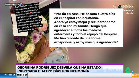 Georgina Rodr&iacute;guez desvela en su Instagram que ha estado cuatro d&iacute;as ingresada por un neumon&iacute;a