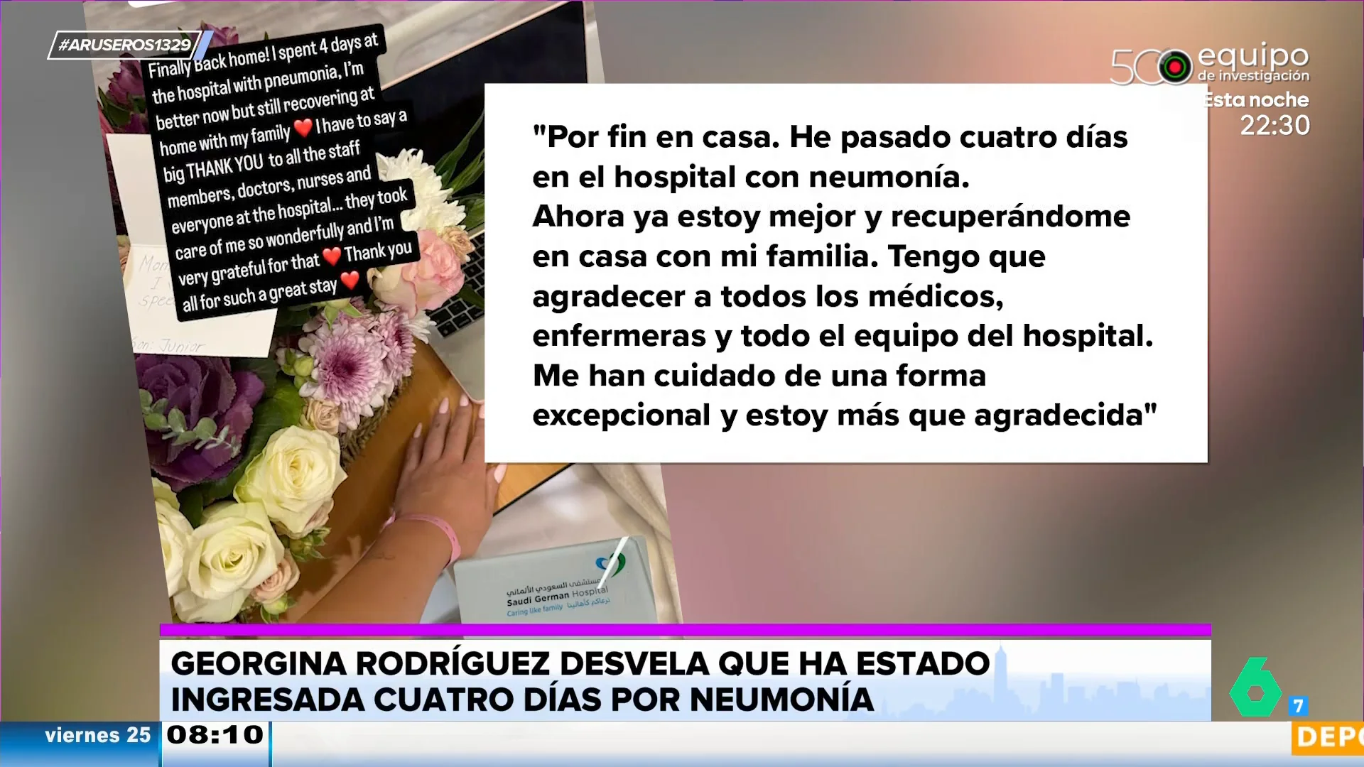 Georgina Rodríguez desvela en su Instagram que ha estado cuatro días ingresada por un neumonía
