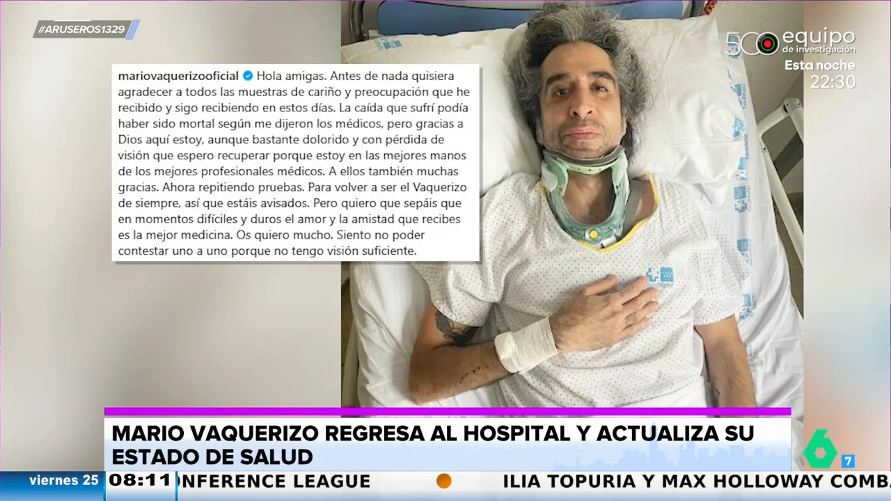 Mario Vaquerizo vuelve a estar hospitalizado después de su caída: "Bastante dolorido y con perdidas de visión"