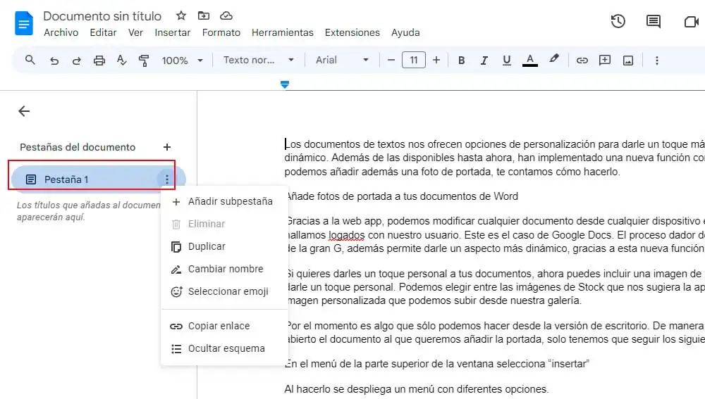 Añadiendo pestañas a un documento de Google Añadiendo pestañas a un documento de Google