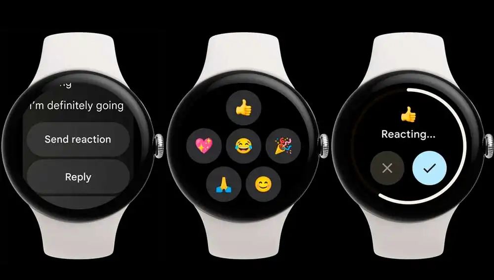 Reaccionando con emojis a los correos de Gmail desde el reloj Pixel Reaccionando con emojis a los correos de Gmail desde el reloj Pixel