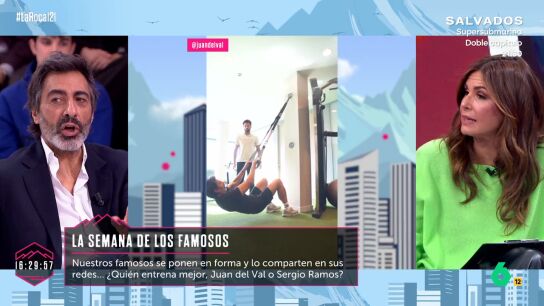 El vacile de Nuria Roca a Juan del Val al ver su v&iacute;deo entrenando en el gym: "Me parece innecesario verlo&nbsp;sin&nbsp;camiseta"