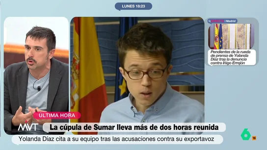 Ramón Espinar, sobre las denuncias en redes a Errejón: "Por qué no creamos garantías en la Justicia para que las mujeres denuncien" "Si para que afloren agresiones sexuales tiene que haber un foro en Internet que sea anónimo y no se producen en los juzgados, la pregunta es por qué no generamos garantías en la Justicia para que las mujeres denuncien", comenta Espinar.