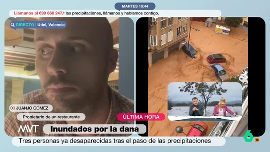 Juanjo Gómez, hostelero, enseña los estragos de la DANA en Utiel: "Esta mañana teníamos un restaurante y ahora no tenemos nada" Juanjo Gómez, hostelero, enseña los estragos de la DANA en Utiel: "Esta mañana teníamos un restaurante y ahora no tenemos nada"