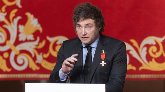 El presidente de la República Argentina, Javier Milei, interviene en la Real Casa de Correos, a 21 de junio de 2024, en Madrid (España). El presidente de la República Argentina, Javier Milei, interviene en la Real Casa de Correos, a 21 de junio de 2024, en Madrid (España).