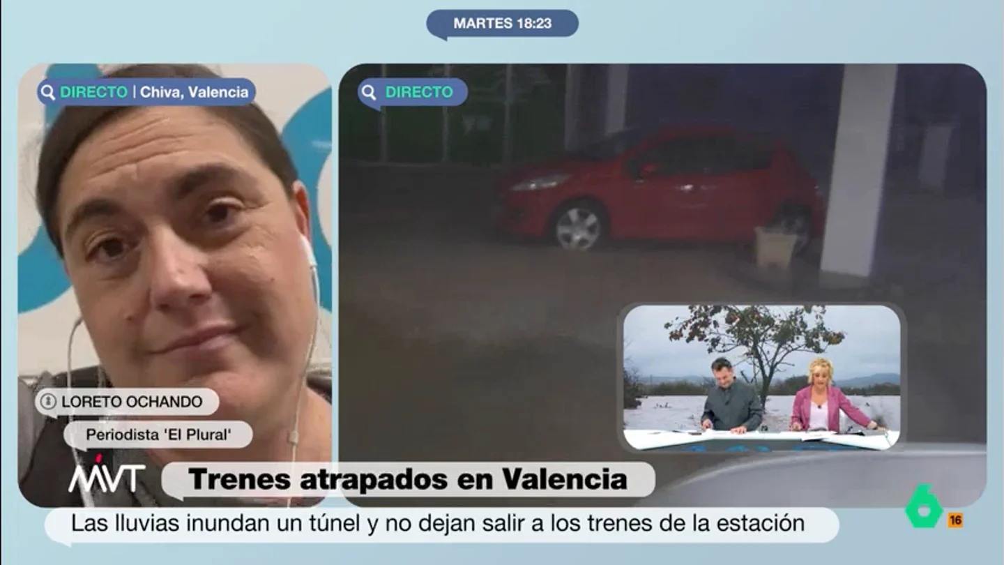Loreto Ochando, en el tren Valencia-Madrid atrapado por la DANA: "He llamado al Ministerio y dicen que milagros, a Lourdes" Loreto Ochando explica desde la estación de tren de Valencia cómo está viviendo de primera mano el corte de la línea de AVE entre esta ciudad y Madrid por un túnel inundado: "El Ministerio me ha dicho que si me voy a mi casa tampoco pasa nada".