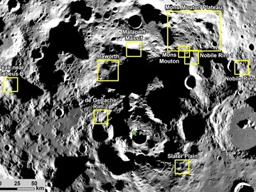 Imagen de las nueve regiones de aterrizaje candidatas para la misión Artemis III de la NASA Imagen de las nueve regiones de aterrizaje candidatas para la misión Artemis III de la NASA