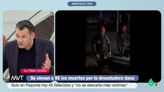 Iñaki López, tras la catástrofe causada por la DANA: "Espero que el estado entero se vuelque con esta catástrofe" El presentador de Más Vale Tarde expone que espera que se despliegue, no solo la UME sino el ejercito entero. "Son los que tienen mejores materiales", ha añadido.