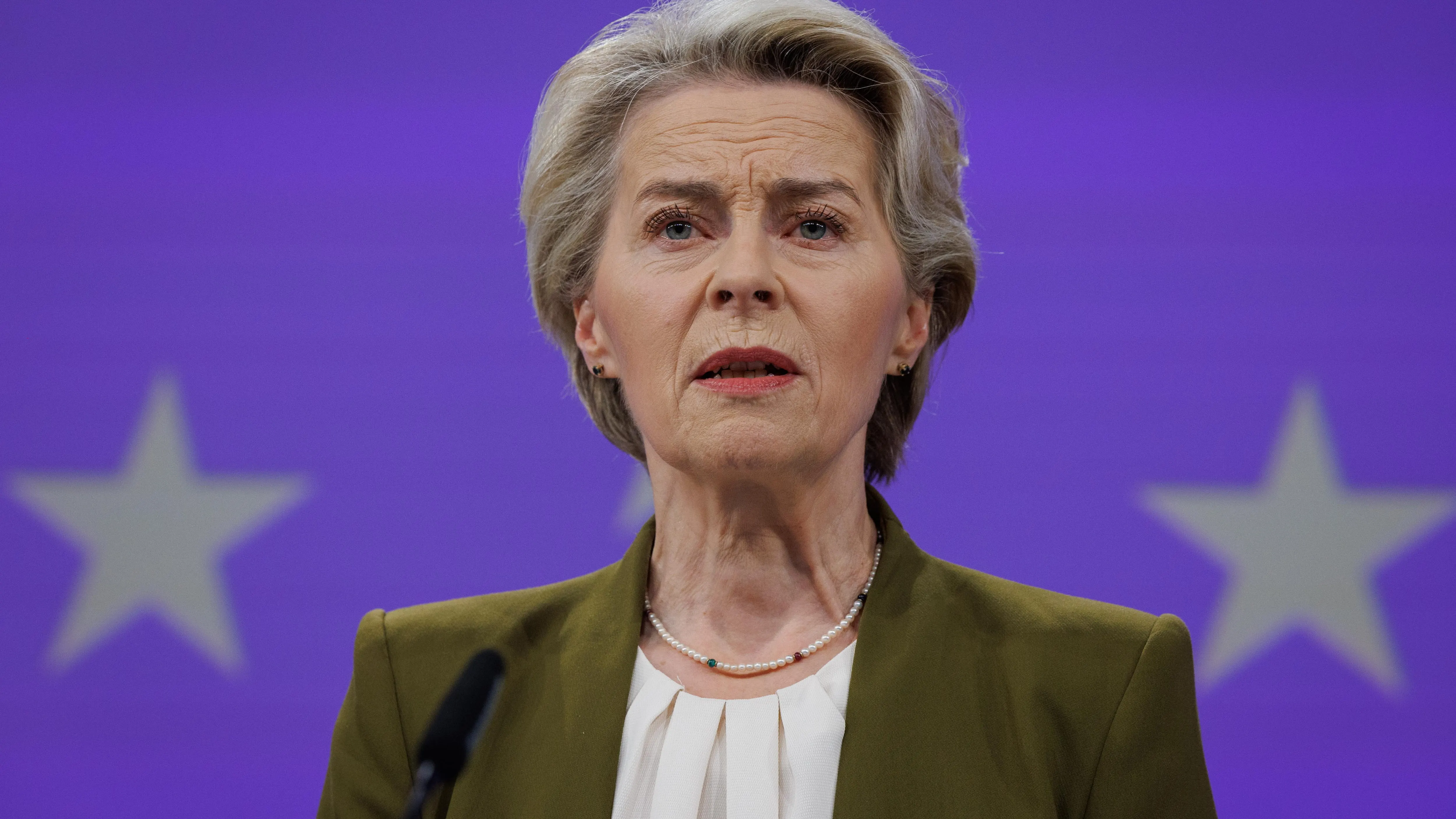 La presidenta de la Comisión Europea, Ursula von der Leyen, en una rueda de prensa este miércoles