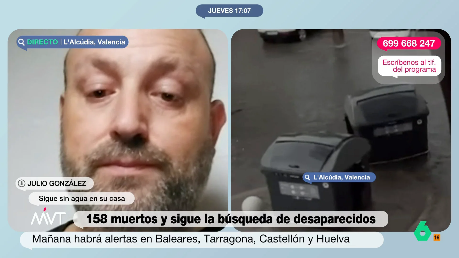 Julio hace un llamamiento en Más Vale Tarde para encontrar a su amigo Luciano, desaparecido tras la riada en Catarroja (Valencia)