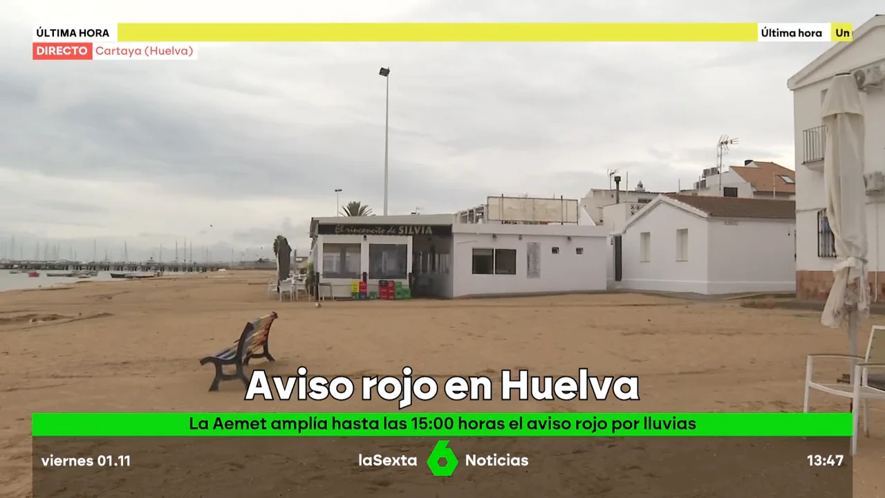 Amplian hasta las 15:00 horas el aviso rojo por lluvias torrenciales en el litoral de Huelva