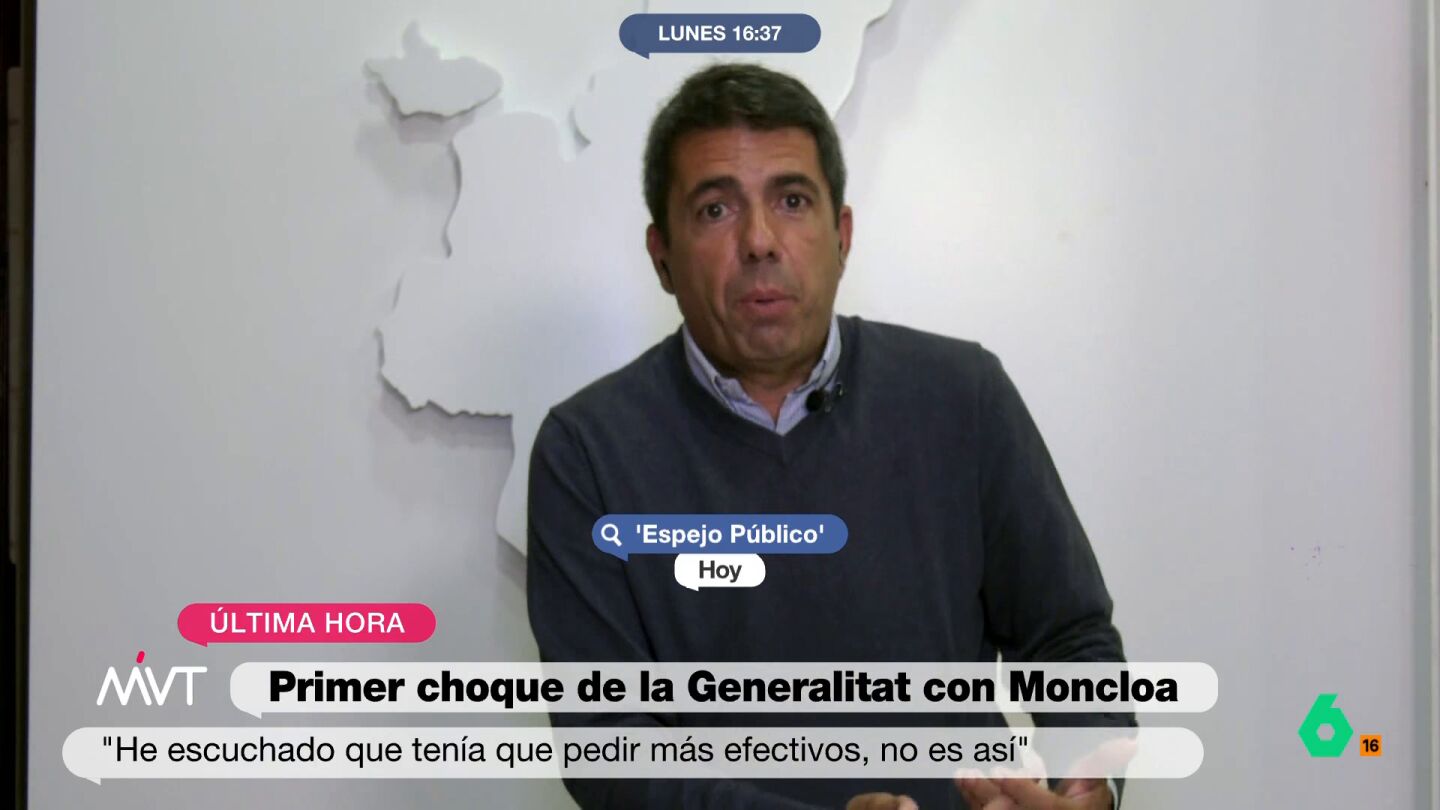 M&aacute;s Vale Tarde analiza en este v&iacute;deo c&oacute;mo ha cambiado en tres d&iacute;as el discurso del presidente de la Generalitat Valenciana, que el viernes agradec&iacute;a que el Gobierno le d&eacute; los efectivos que pide y hoy negaba que tenga que ser &eacute;l quien los reclame.