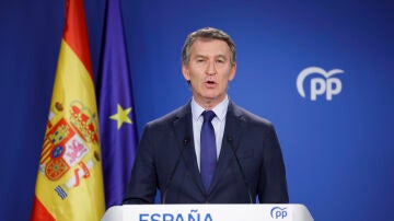 El líder del PP, Alberto Núñez Feijoó durante la rueda de prensa posterior a la reunión del Comité de Dirección del Partido Popular, este lunes en Madrid.