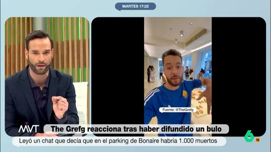 Emitimos la declaración completa de TheGrefg sobre lo ocurrido en Bonaire: "Eso no es periodismo, es fango y caos" El streamer se hizo eco en uno de sus directos de un comentario que afirmaba que se habrían encontrado más de mil cadáveres en el aparcamiento del centro comercial de Bonaire, en Valencia.