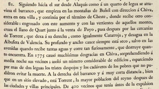 Fragmento del libro 'Historia Natural del Reyno de Valencia' del botánico Antonio José de Cavanilles. Fragmento del libro 'Historia Natural del Reyno de Valencia' del botánico Antonio José de Cavanilles.
