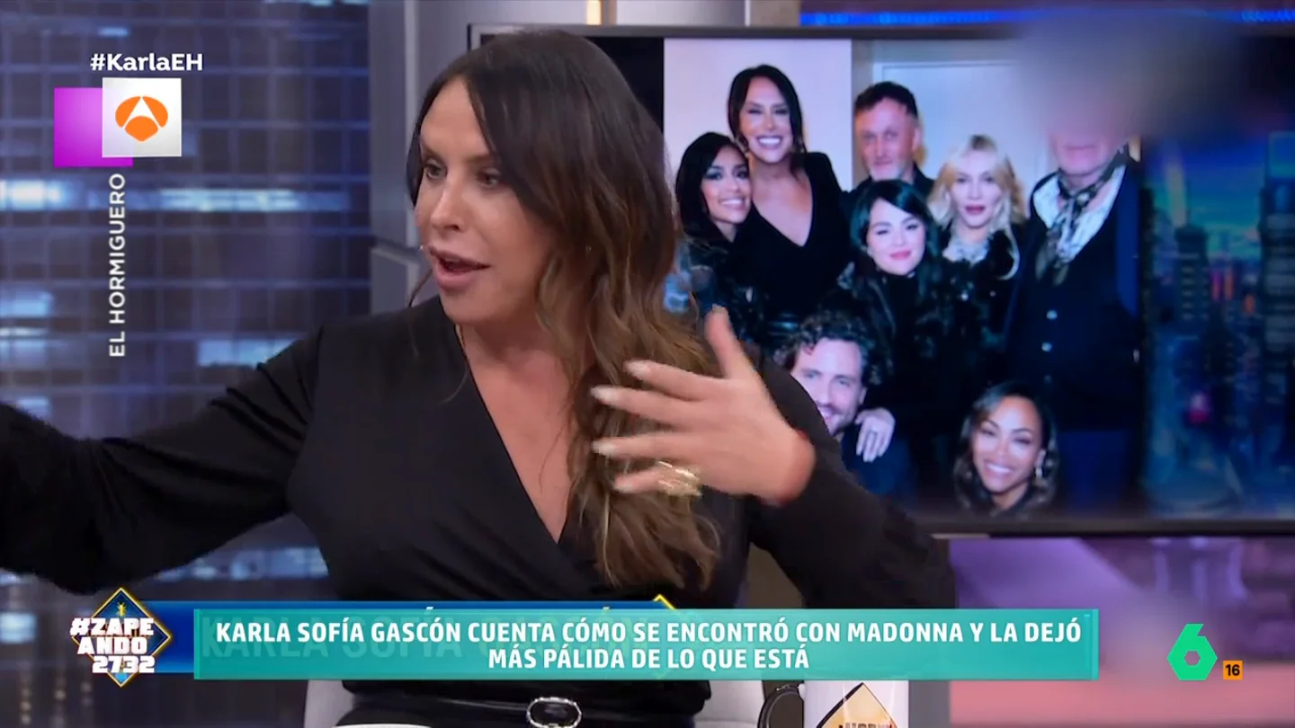 Karla Sofía Gascón cuenta en 'El Hormiguero' su curiosa reacción al conocer a Madonna: "Se quedó como 'esta es tonta'" La actriz ha visitado el programa de Pablo Motos para hablar sobre 'Emilia Pérez', su nueva película. El éxito del film ha permitido que personas de la talla de Madonna hayan querido conocerla... aunque para Karla no fue tan emocionante.