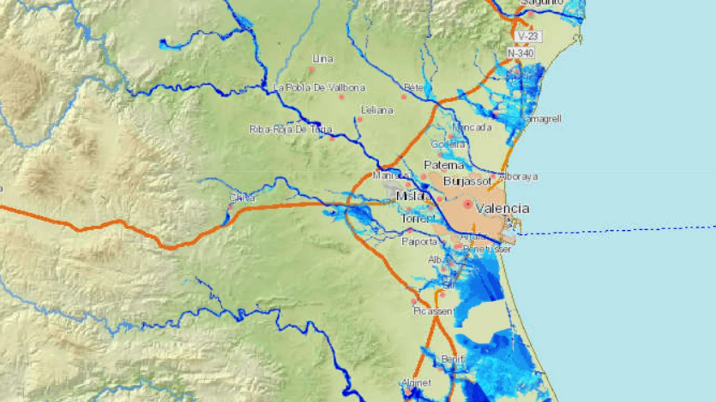 Mapa de zonas inundables en Valencia. Mapa de zonas inundables en Valencia.