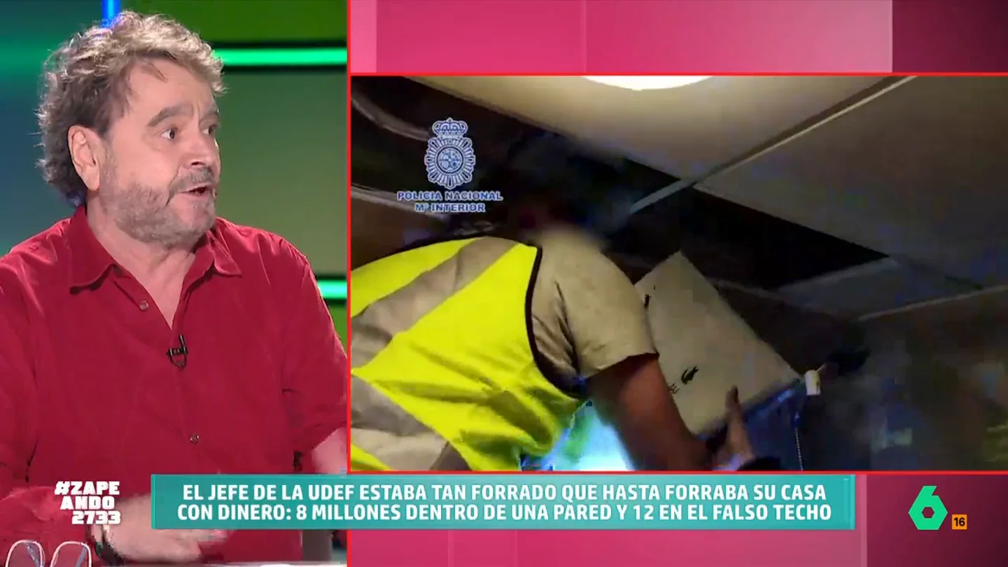 Paco Jiménez, sobre el jefe de la UDEF que tenía 20 millones emparedados: "Las máquinas de contar dinero se atascaron" El periodista explica que el policía tenía dinero escondido en un compartimento detrás de una pared y en un falso techo de su sótano al cual podía acceder a través de una trampilla.