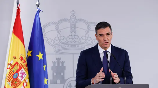 Pedro Sánchez, durante la rueda de prensa. Pedro Sánchez, durante la rueda de prensa.