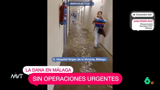 Un responsable del CSIF en Málaga habla de la inundación del hospital Juan pedro Ruíz, responsable de Sanidad del CSIF de Málaga, explica en este vídeo que el hospital Virgen de la Victoria, de Málaga, se encuentra inundado y "se ha reducido la actividad a atención urgente". Además, el laboratorio "está anegado".