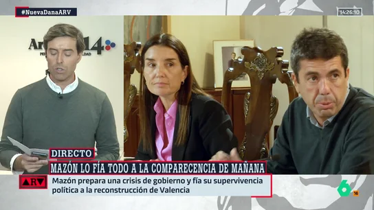 Montesinos revela lo que dice el "entorno directo" de Mazón": "Se descarta al 100% su dimisión" Montesinos revela lo que dice el "entorno directo" de Mazón": "Se descarta al 100% su dimisión"