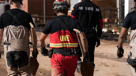 Un agente de la UME, a 30 de octubre de 2024, en Utiel, Valencia. Un agente de la UME, a 30 de octubre de 2024, en Utiel, Valencia.