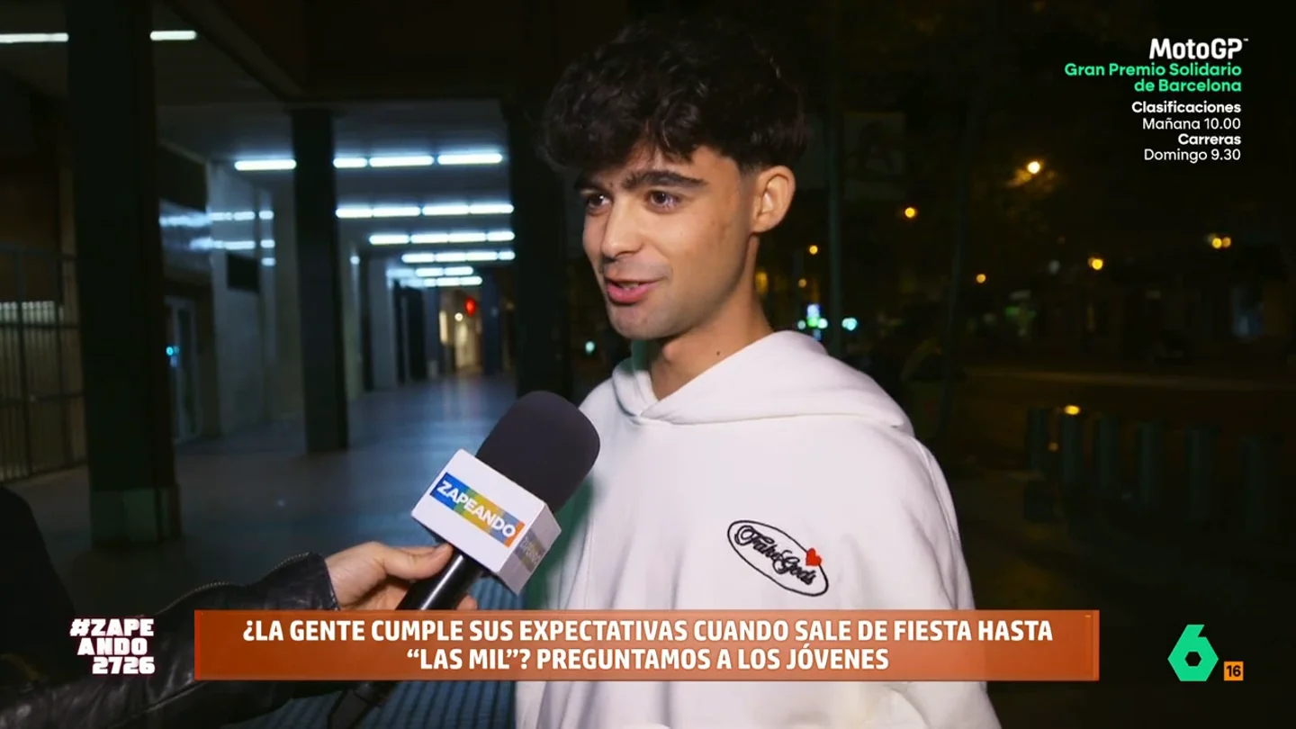 Un joven, sobre la gente que sale de fiesta para ligar: "Me enfadan y me caen mal... están vacíos por dentro" ¿La gente cumple sus expectativas cuando sale de fiesta 'hasta las mil'? Zapeando sale a la calle para preguntar a los jóvenes si han disfrutado su noche o si, por ejemplo, salen con intención de ligar.