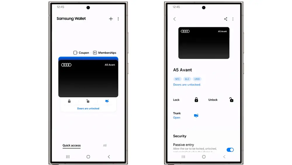 Samsung Wallet con una tarjeta Audi Samsung Wallet con una tarjeta Audi