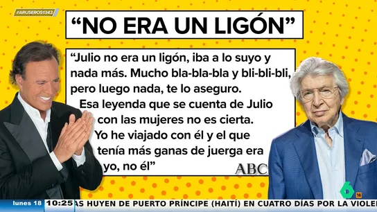 Manuel Alejandro, sobre Julio Iglesias: "Esa leyenda que se cuenta de él con las mujeres no es cierta" Manuel Alejandro, sobre Julio Iglesias: "Esa leyenda que se cuenta de él con las mujeres no es cierta"