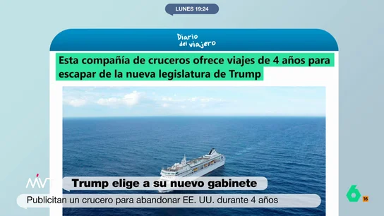 Así es el crucero de cuatro años para abandonar EEUU durante el Gobierno de Trump: 140 países y un 'módico' precio Una empresa de cruceros propone una travesía de cuatro años alrededor del mundo para 'huir' del mandato de Donald Trump en Estados Unidos. 400 destinos y más de 140 países, eso sí, por un precio no apto para cualquier bolsillo.