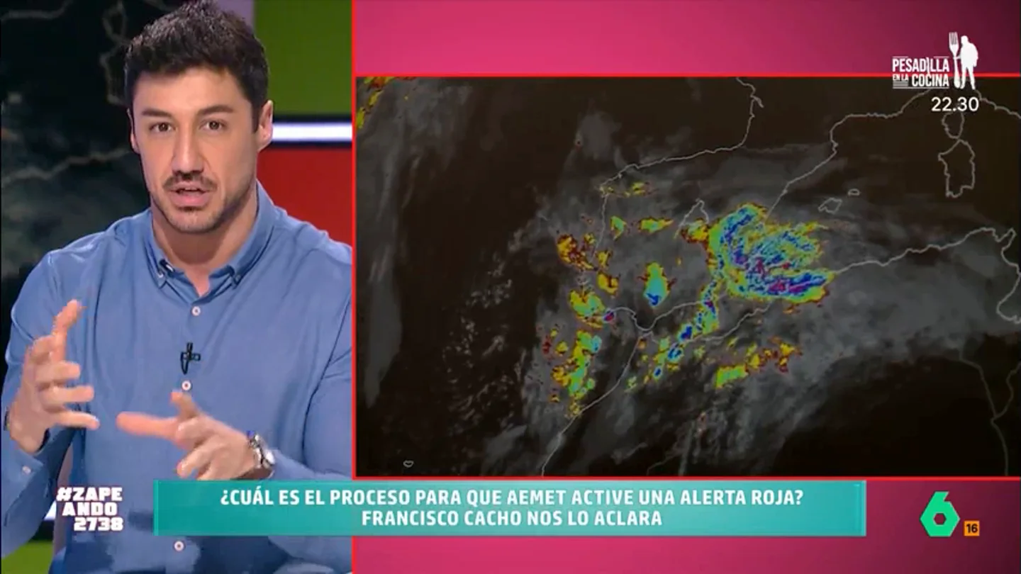 Francisco Cacho explica cuál es el proceso para que AEMET active una alerta roja: "No es un señor apretando un botón" El meteorólogo de laSexta indica que para poder activar un aviso de estas características es necesario todo un proceso que implica varios filtros: desde observadores en el terreno hasta un responsable nacional.