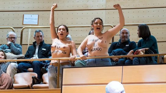 Activistas de Femen protestan en el Senado contra la cumbre internacional antiabortista. Activistas de Femen protestan en el Senado contra la cumbre internacional antiabortista.