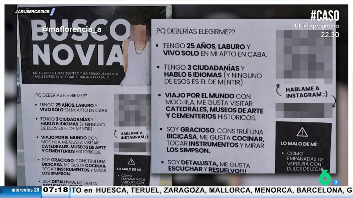 Un argentino coloca carteles por la calle para buscar novia: "Hablo seis idiomas, ninguno el de la mentira" Un argentino coloca carteles por la calle para buscar novia: "Hablo seis idiomas, ninguno el de la mentira"