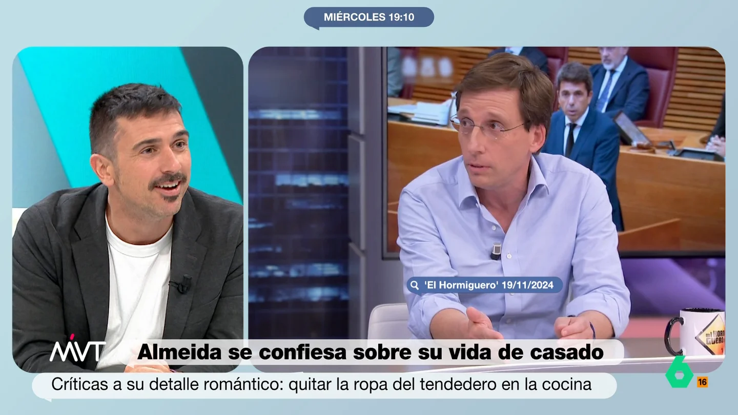 Ramón Espinar, sobre el gesto "romántico" de Almeida: "Le vais a dar el Príncipe de Asturias por doblar unos calcetines" Ramón Espinar y el resto de Más Vale Tarde debaten sobre el polémico gesto "romántico" de Almeida al recoger un tendedero. En este vídeo, Espinar habla de su "momentazo de Romeo y Julieta" con su pareja, un lavaplatos y una lavadora.