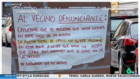El amenazador cartel de un vecino tras ver cómo se chivan a la policía por aparcar mal: "Explícame por qué te molesta..." El amenazador cartel de un vecino tras ver cómo se chivan a la policía por aparcar mal: "Explícame por qué te molesta..."