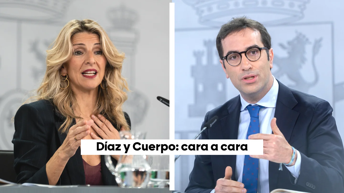 A la izquierda, la vicepresidenta y ministra de Trabajo, Yolanda Díaz; a la derecha, el ministro de Economía, Carlos Cuerpo A la izquierda, la vicepresidenta y ministra de Trabajo, Yolanda Díaz; a la derecha, el ministro de Economía, Carlos Cuerpo