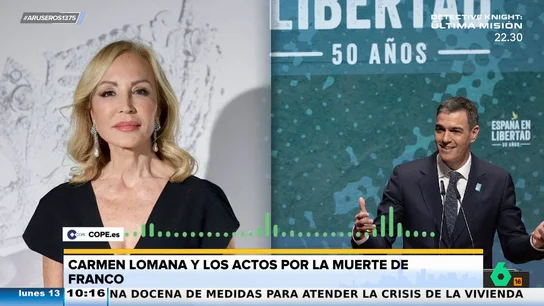 Carmen Lomana, sobre Franco: "No viene a cuento estar con 100 celebraciones porque se ha muerto un señor hace 50 años" Carmen Lomana, sobre Franco: "No viene a cuento estar con 100 celebraciones porque se ha muerto un señor hace 50 años"