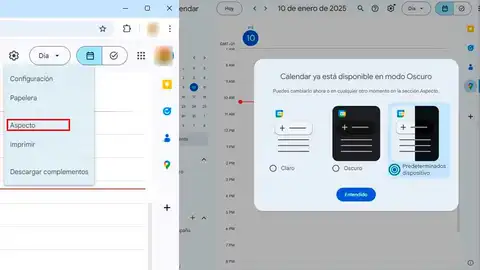 Activando el modo oscuro en Google Calendar Activando el modo oscuro en Google Calendar
