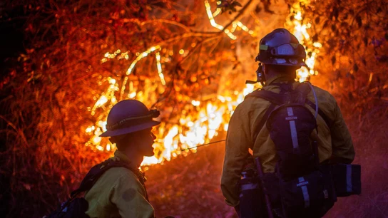 Bomberos trabajando en la extinción del fuego en el barrio de Palisades, en Los Ángeles, a 12 de enero de 2025 Bomberos trabajando en la extinción del fuego en el barrio de Palisades, en Los Ángeles, a 12 de enero de 2025