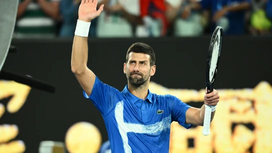 Tennis - Australian Open 13 January 2025, Australia, Melbourne: Serbian tennis player Novak Djokovic celebrates victory over US Nishesh Basavareddy during their men's singles first round match of the Australian Open tennis tournament at Melbourne Park. Photo: Joel Carrett/AAP/dpa 13/01/2025 ONLY FOR USE IN SPAIN