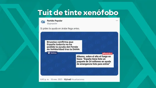 El PP tira de medias verdades y xenofobia para vincular las ayudas por la DANA y por la masacre en Gaza: "Si la pides en árabe, te llega antes" El PP tira de medias verdades y xenofobia para vincular las ayudas por la DANA y por la masacre en Gaza: "Si la pides en árabe, te llega antes"