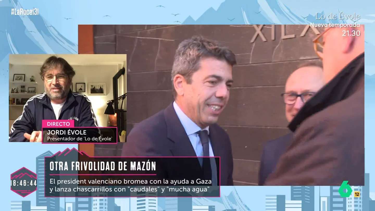 Jordi Évole: "Me parece bochornoso el comentario sobre Gaza, Mazón ha perdido el norte" Jordi Évole: "Me parece bochornoso el comentario sobre Gaza, Mazón ha perdido el norte"